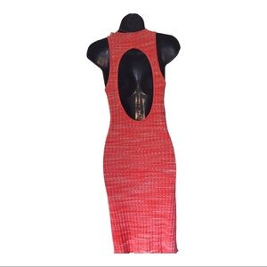 Zara‎ sleeveless red print mix open back cutout ribbed stretch knit dress size S